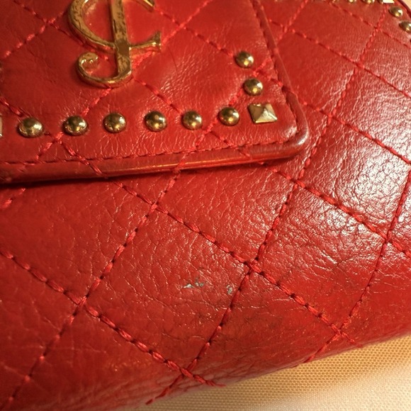 Juicy Couture 2012 Quilted Leather Studded Red Snap Wallet Clutch Card Holder - Picture 15 of 15